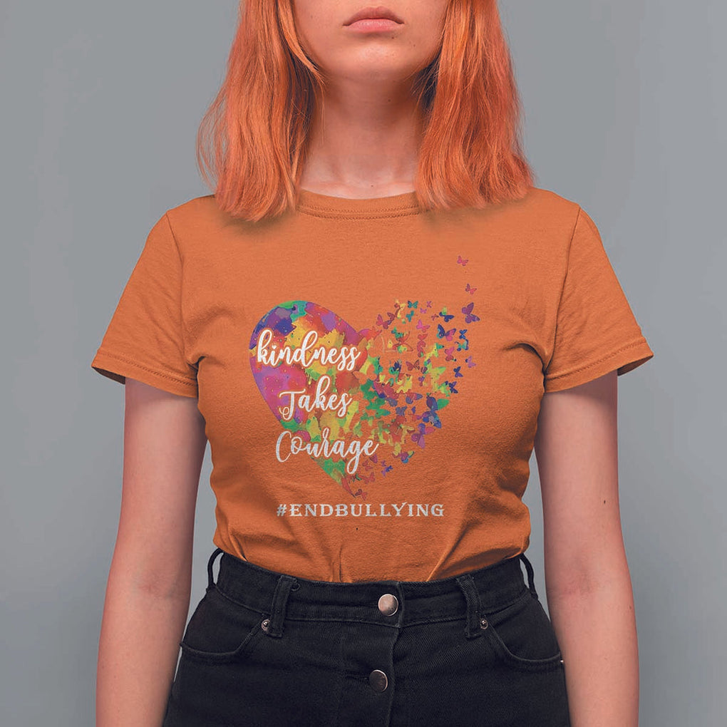 Unity Day T Shirt For Women Kindness Takes Courage End Bullying Heart Butterfly TS11 Orange Print Your Wear