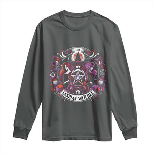 Halloween LGBT Long Sleeve Shirt The Lesbian Witches Pride Flag Pentagram TS11 Dark Heather Print Your Wear