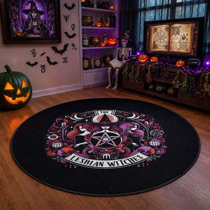 Halloween LGBT Round Rug The Lesbian Witches Pride Flag Pentagram