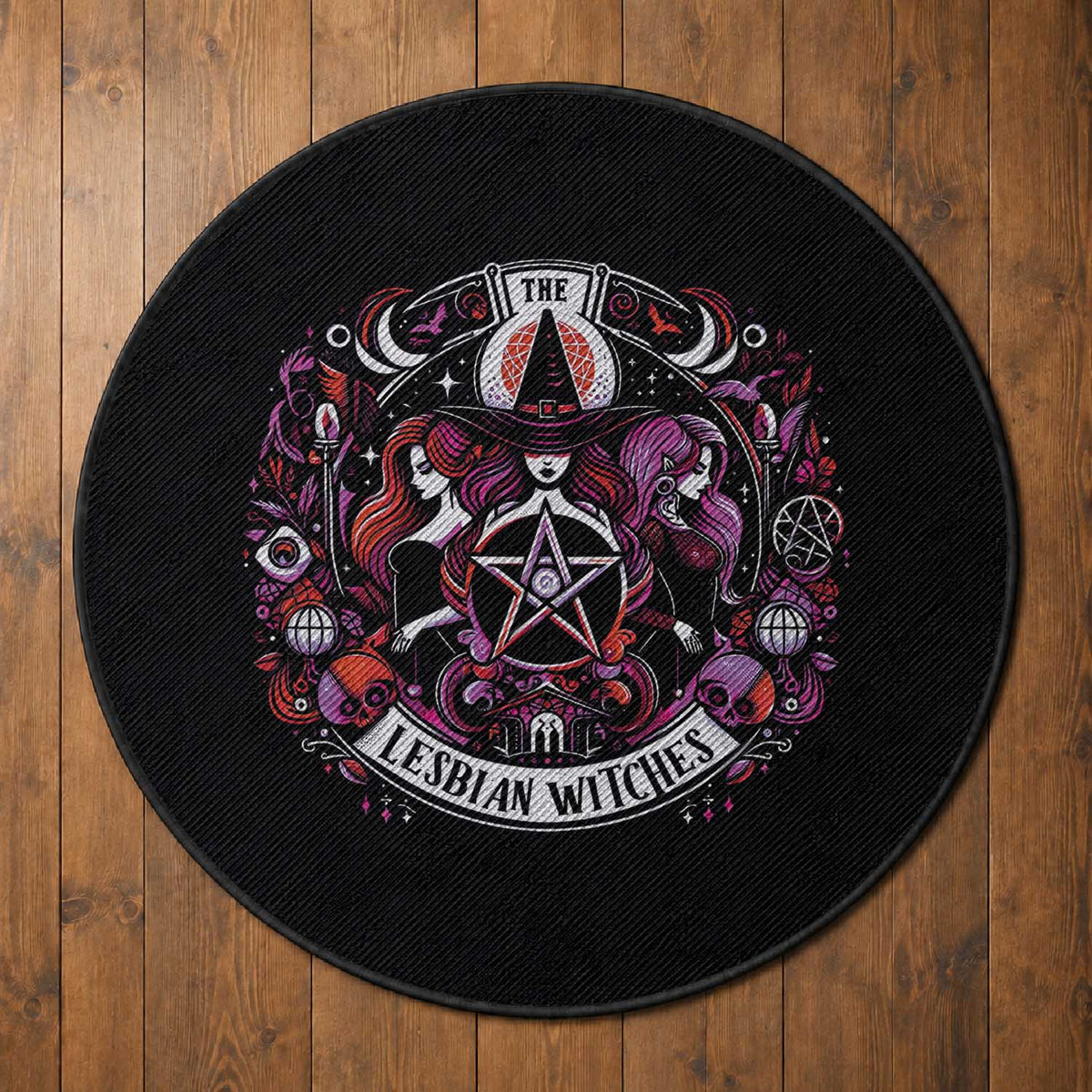 Halloween LGBT Round Rug The Lesbian Witches Pride Flag Pentagram