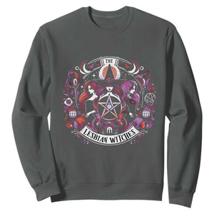 Halloween LGBT Sweatshirt The Lesbian Witches Pride Flag Pentagram TS11 Dark Heather Print Your Wear