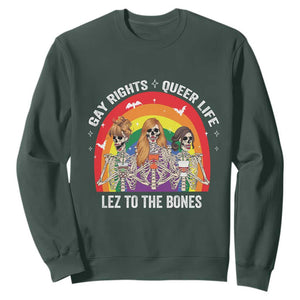 Halloween LGBT Sweatshirt Gay Rights Queer Life Lez To The Bones Skeleton TS11 Dark Forest Green Print Your Wear