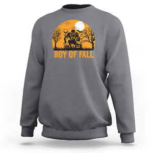 Funny Halloween Football Sweatshirt Boy Of Fall American Football Player Zombie Pumpkin Bat TS11 Charcoal Print Your Wear