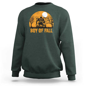 Funny Halloween Football Sweatshirt Boy Of Fall American Football Player Zombie Pumpkin Bat TS11 Dark Forest Green Print Your Wear