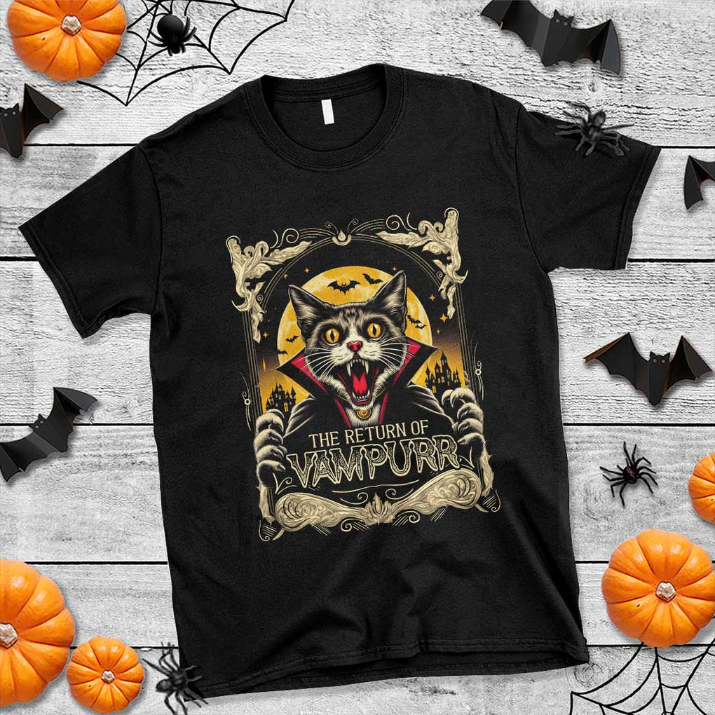 Funny Halloween Cat T Shirt The Return Of Vampurr Scary Vampire Moon Bat TS11 Black Print Your Wear