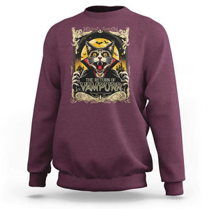 Funny Halloween Cat Sweatshirt The Return Of Vampurr Scary Vampire Moon Bat TS11 Maroon Print Your Wear