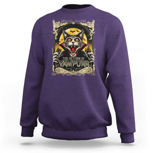 Funny Halloween Cat Sweatshirt The Return Of Vampurr Scary Vampire Moon Bat TS11 Purple Print Your Wear