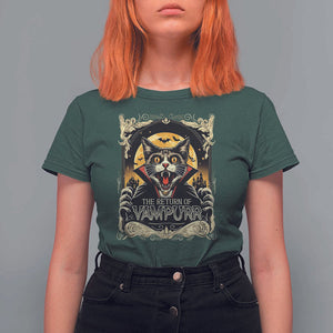 Funny Halloween Cat T Shirt For Women The Return Of Vampurr Scary Vampire Moon Bat TS11 Dark Forest Green Print Your Wear