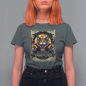 Funny Halloween Cat T Shirt For Women The Return Of Vampurr Scary Vampire Moon Bat TS11 Dark Heather Print Your Wear