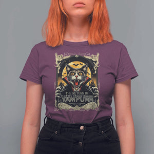 Funny Halloween Cat T Shirt For Women The Return Of Vampurr Scary Vampire Moon Bat TS11 Maroon Print Your Wear