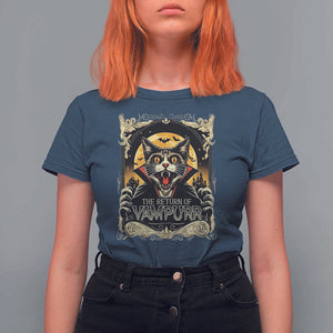 Funny Halloween Cat T Shirt For Women The Return Of Vampurr Scary Vampire Moon Bat TS11 Navy Print Your Wear