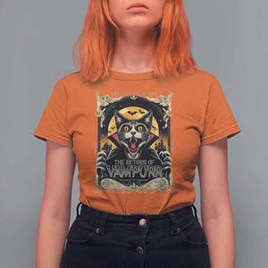 Funny Halloween Cat T Shirt For Women The Return Of Vampurr Scary Vampire Moon Bat TS11 Orange Print Your Wear