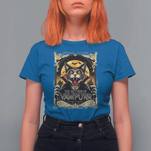 Funny Halloween Cat T Shirt For Women The Return Of Vampurr Scary Vampire Moon Bat TS11 Royal Blue Print Your Wear