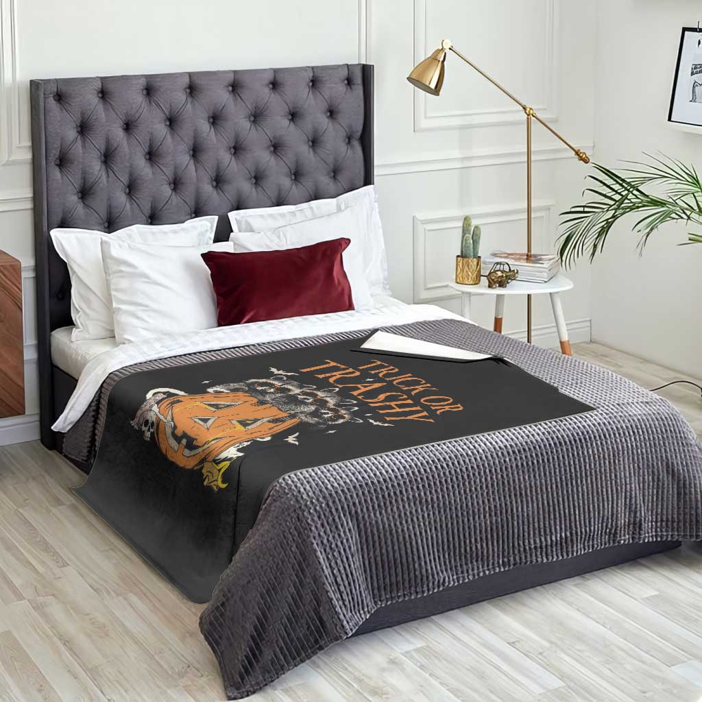 Funny Halloween Throw Blanket Trick Or Trashy Racoon Vintage Pumpkin Bat Trash TS11 Print Your Wear