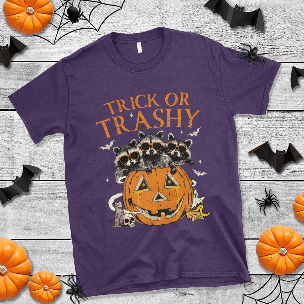 Funny Halloween T Shirt Trick Or Trashy Racoon Vintage Pumpkin Bat Trash TS11 Purple Print Your Wear