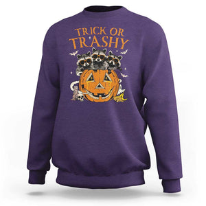 Funny Halloween Sweatshirt Trick Or Trashy Racoon Vintage Pumpkin Bat Trash TS11 Purple Print Your Wear