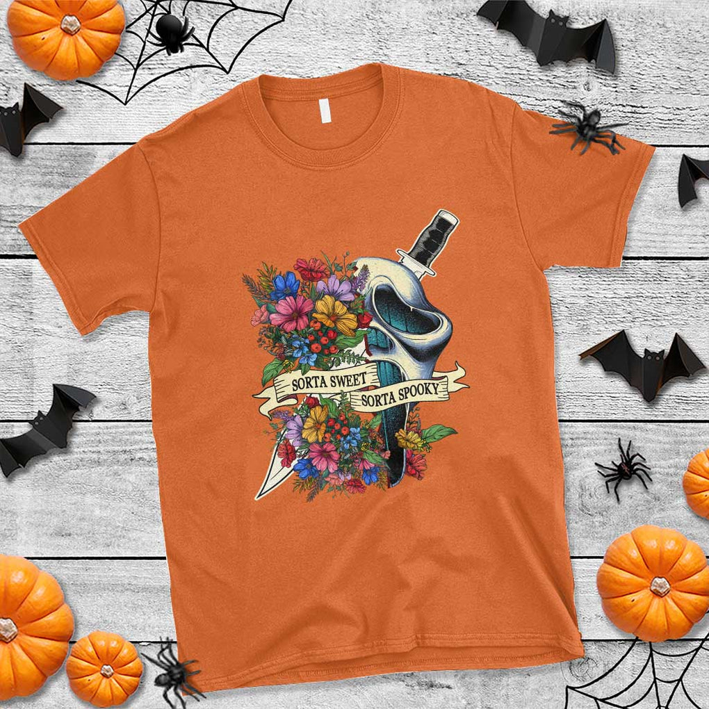 Funny Halloween T Shirt Sorta Sweet Sorta Spooky Ghost Flower Knife Murderer TS11 Orange Print Your Wear