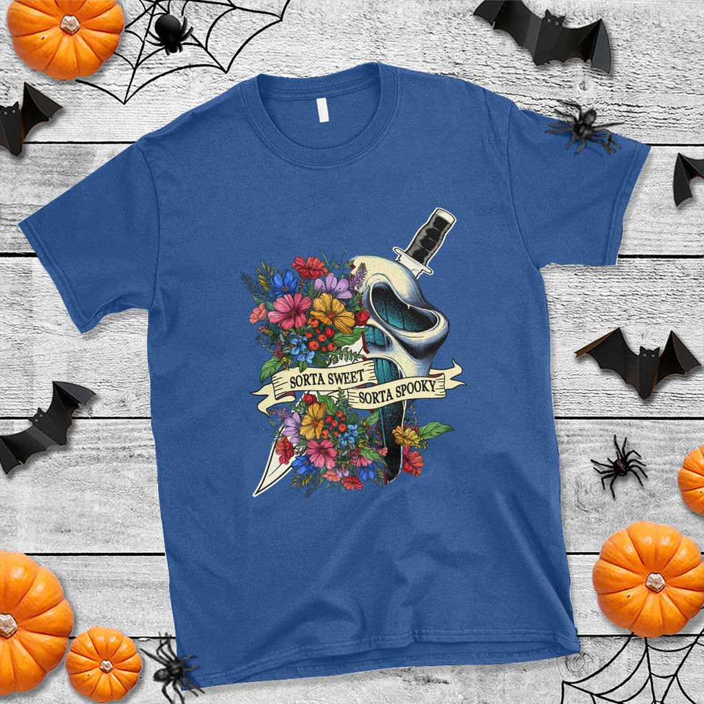 Funny Halloween T Shirt Sorta Sweet Sorta Spooky Ghost Flower Knife Murderer TS11 Royal Blue Print Your Wear