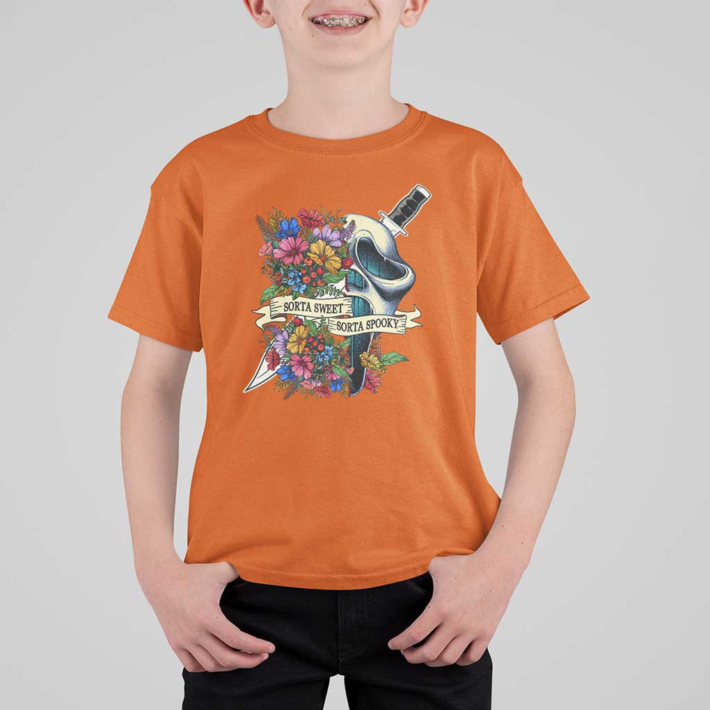 Funny Halloween T Shirt For Kid Sorta Sweet Sorta Spooky Ghost Flower Knife Murderer TS11 Orange Print Your Wear