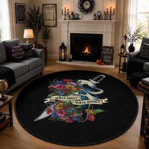 Funny Halloween Round Rug Sorta Sweet Sorta Spooky Ghost Flower Knife Murderer