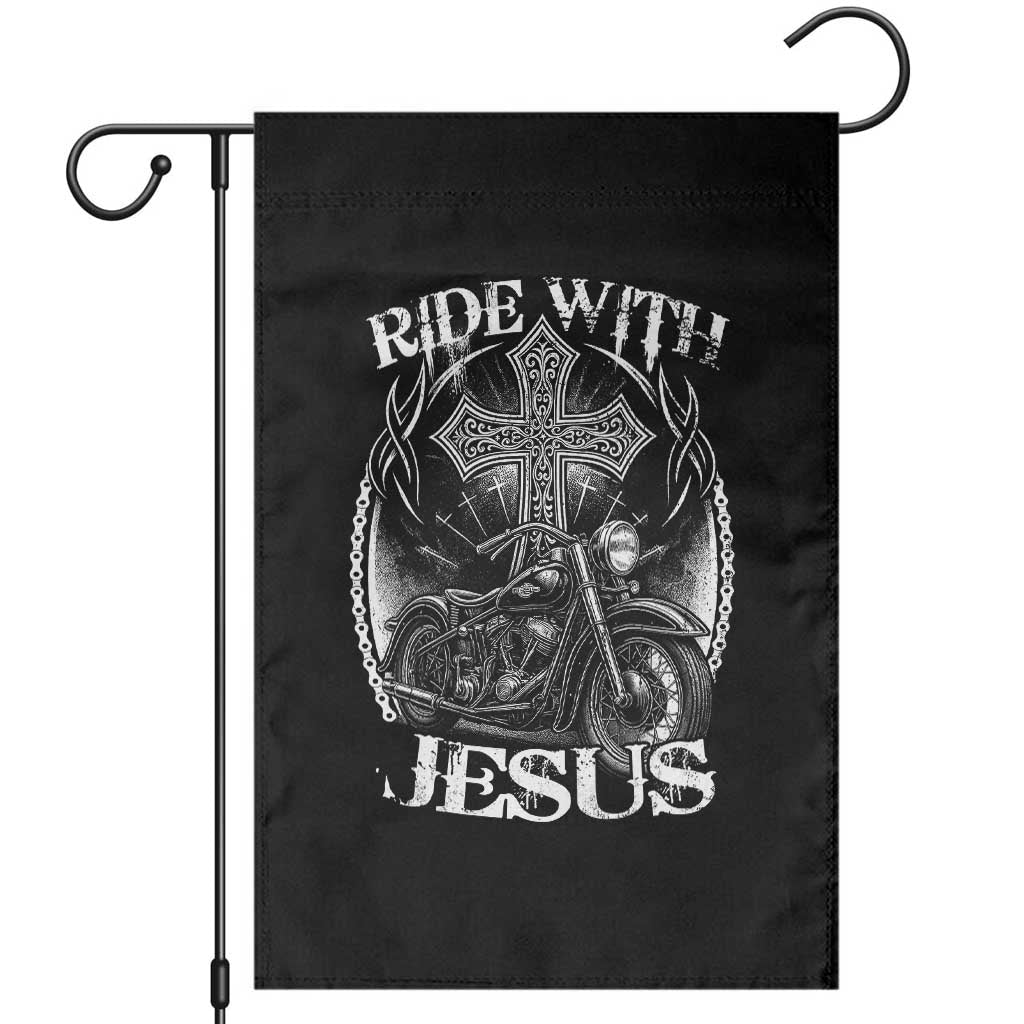 Christian Biker Garden Flag Ride With Jesus Religious Faith Motorcycle Rider TS11 Black Print Your Wear