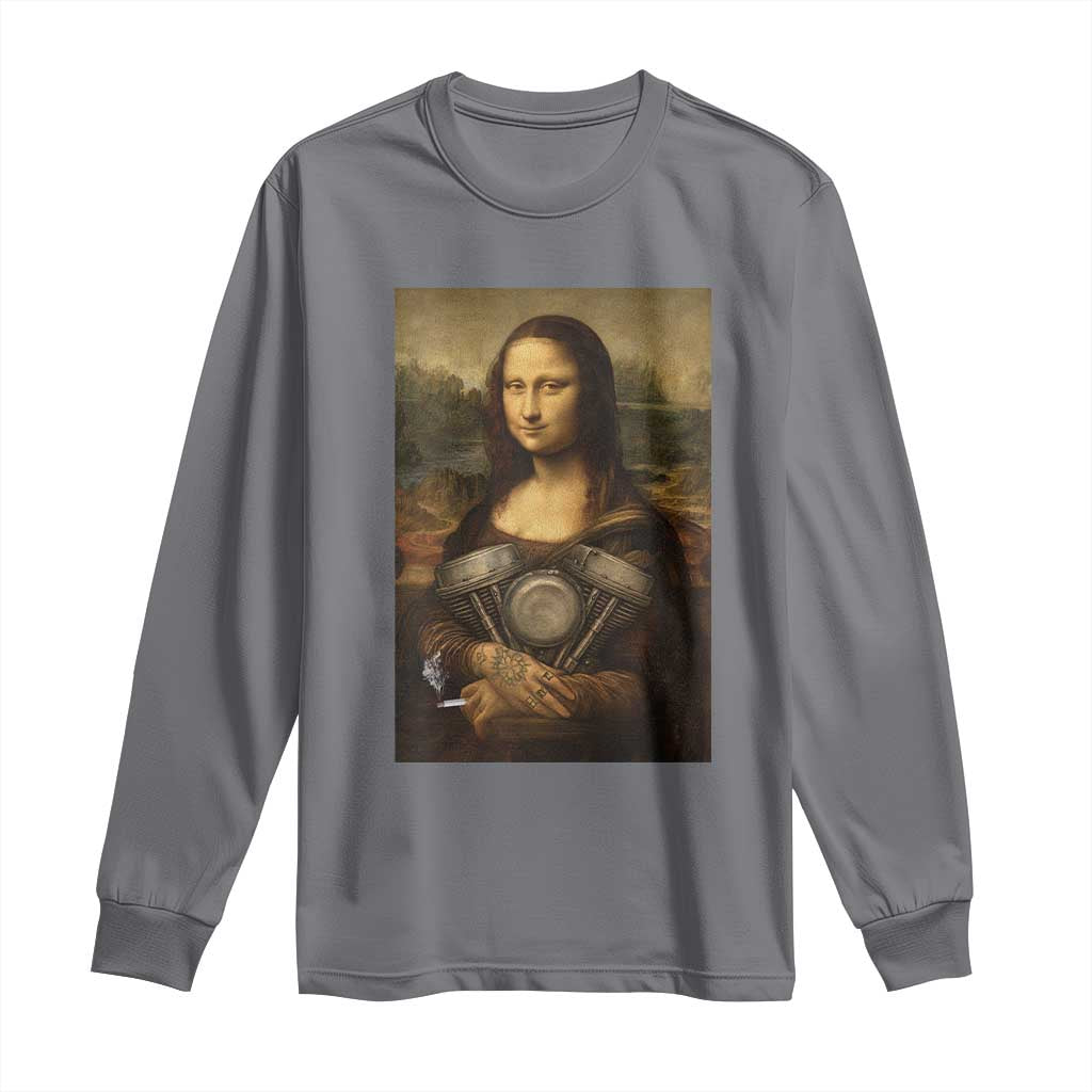 Funny Monalisa Rider Vintage Retro Motorcycle Engine Long Sleeve Shirt TS11 Charcoal Print Your Wear