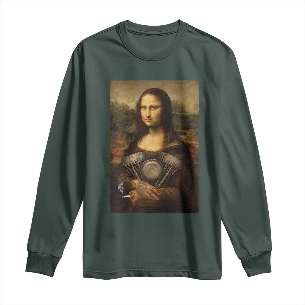 Funny Monalisa Rider Vintage Retro Motorcycle Engine Long Sleeve Shirt TS11 Dark Forest Green Print Your Wear