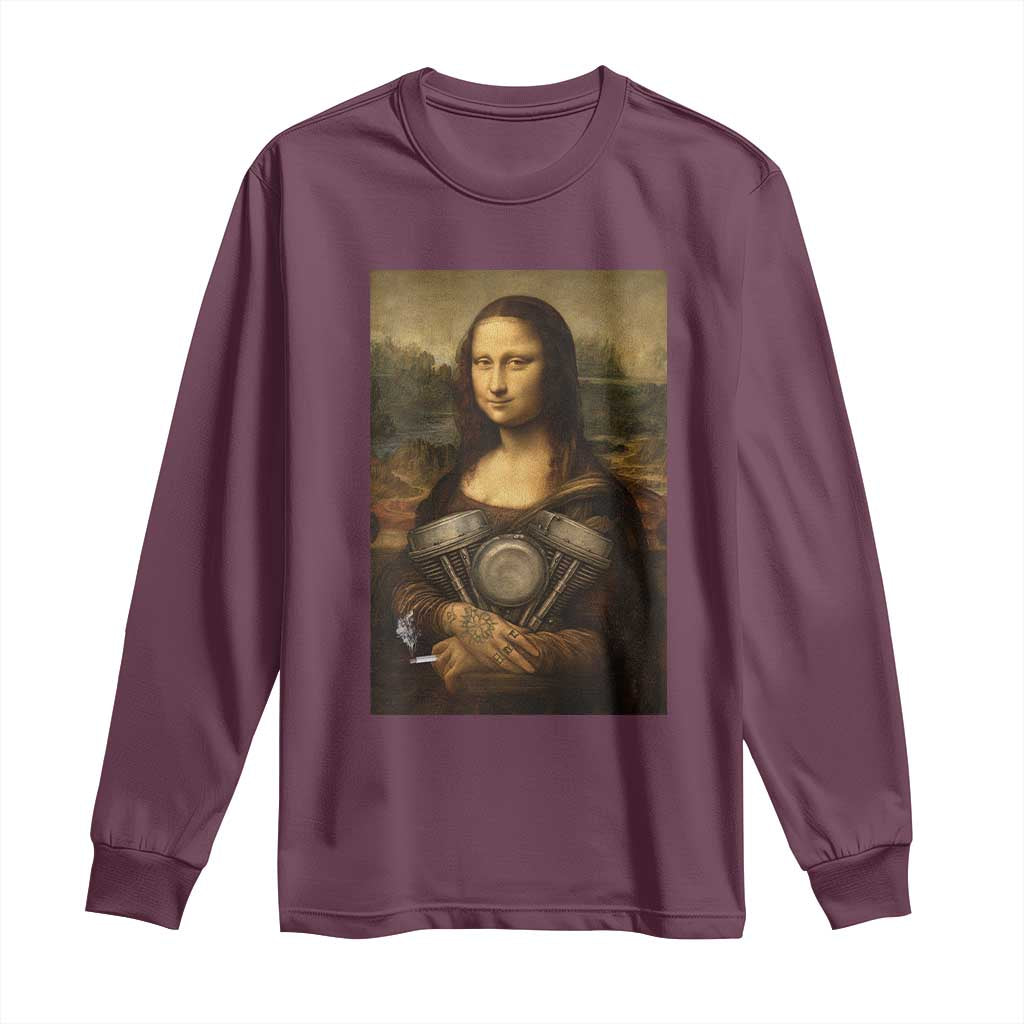 Funny Monalisa Rider Vintage Retro Motorcycle Engine Long Sleeve Shirt TS11 Maroon Print Your Wear