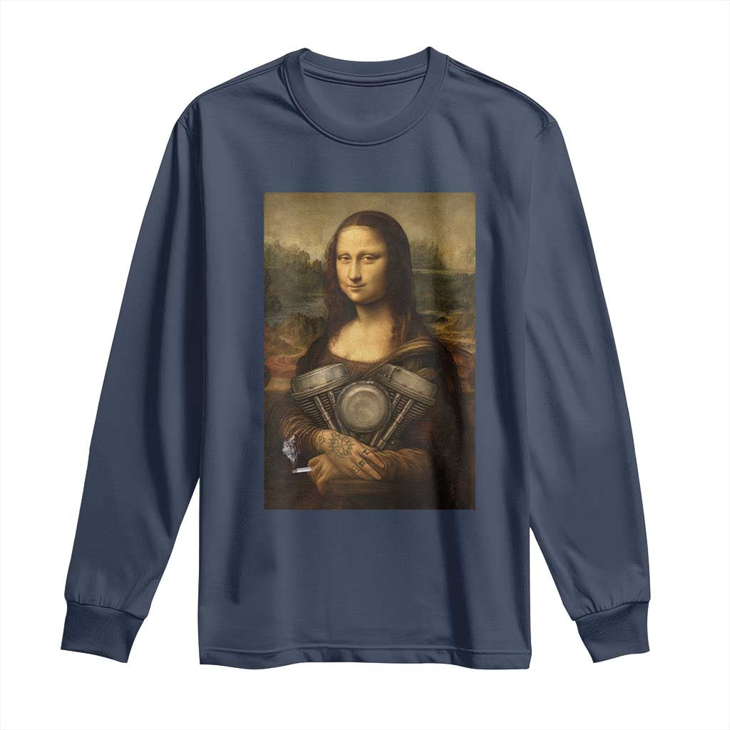 Funny Monalisa Rider Vintage Retro Motorcycle Engine Long Sleeve Shirt TS11 Navy Print Your Wear
