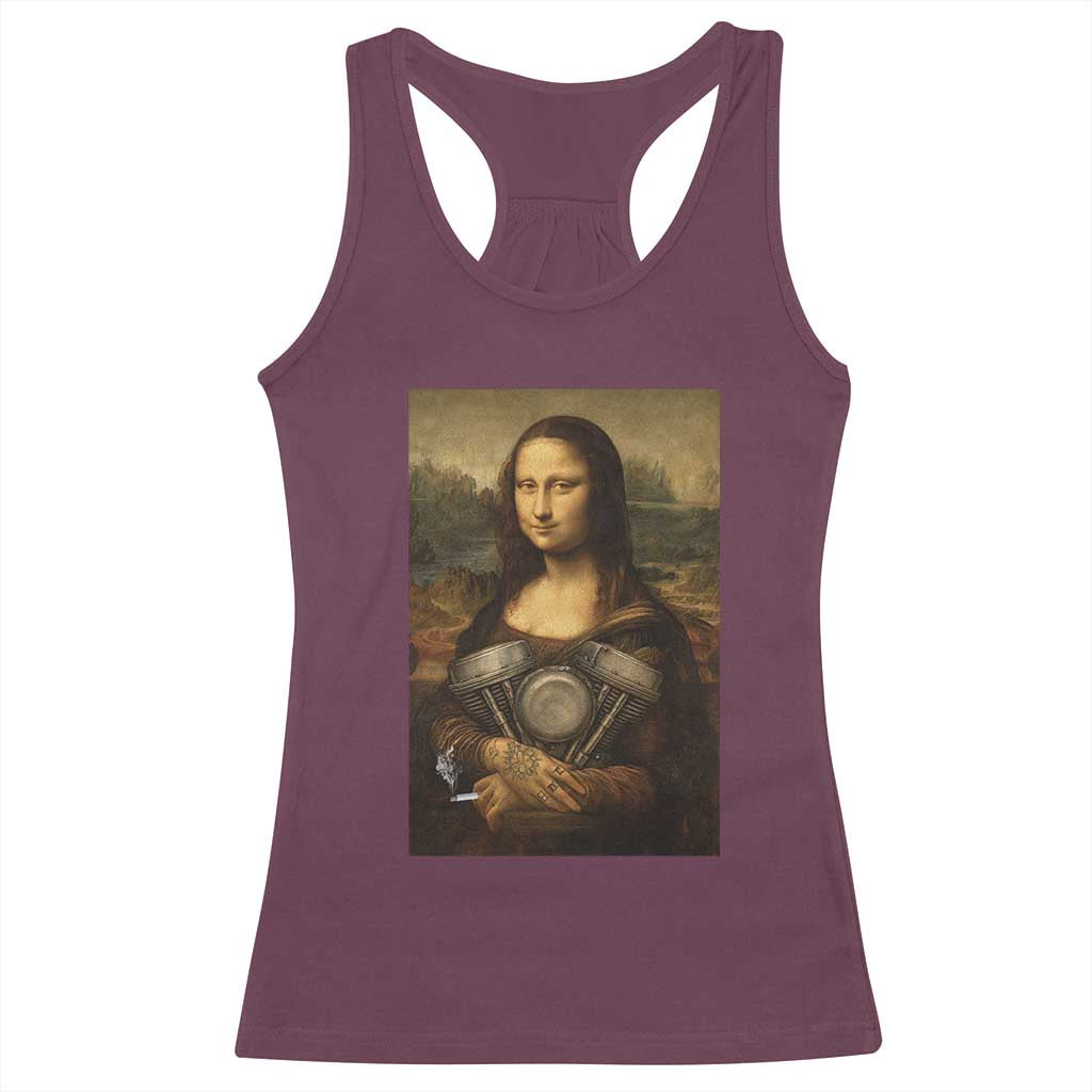 Funny Monalisa Rider Vintage Retro Motorcycle Engine Racerback Tank Top TS11 Maroon Print Your Wear