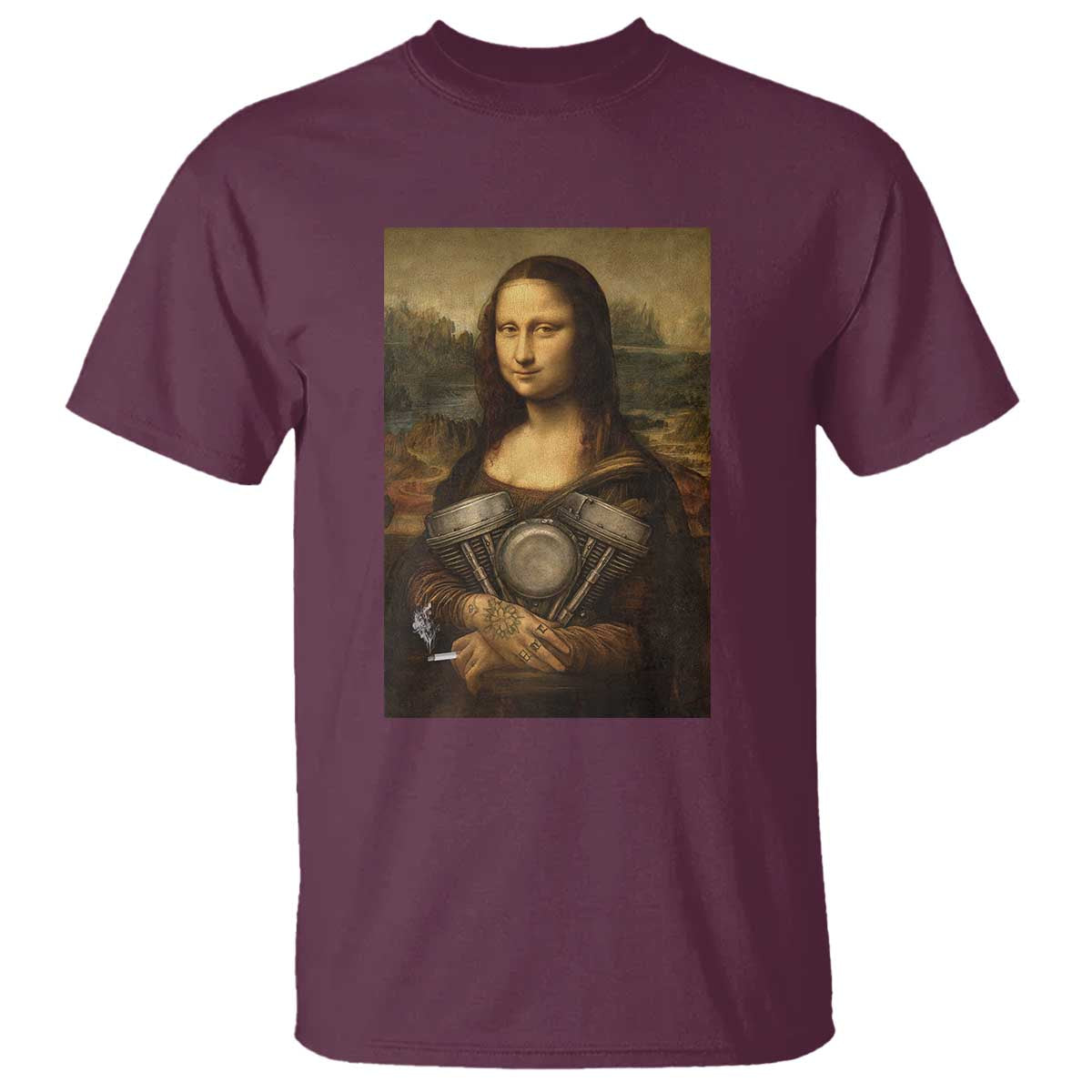 Funny Monalisa Rider Vintage Retro Motorcycle Engine T Shirt TS11 Maroon Print Your Wear