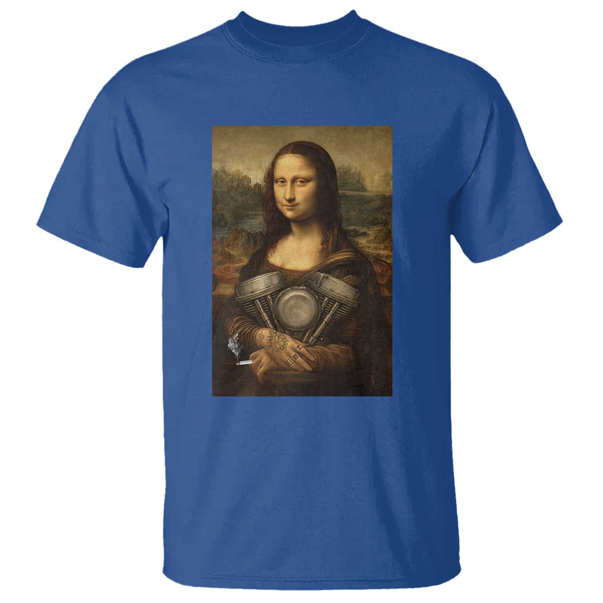 Funny Monalisa Rider Vintage Retro Motorcycle Engine T Shirt TS11 Royal Blue Print Your Wear