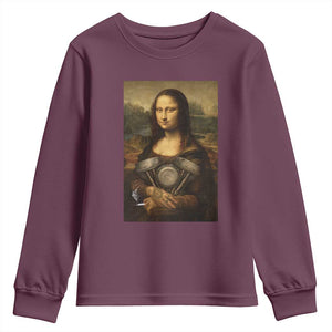 Funny Monalisa Rider Vintage Retro Motorcycle Engine Youth Sweatshirt TS11 Maroon Print Your Wear