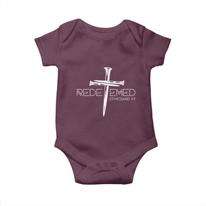 Redeemed Christian Vintage Ephesians Bible Verse Redemption Baby Onesie TS11 Maroon Print Your Wear