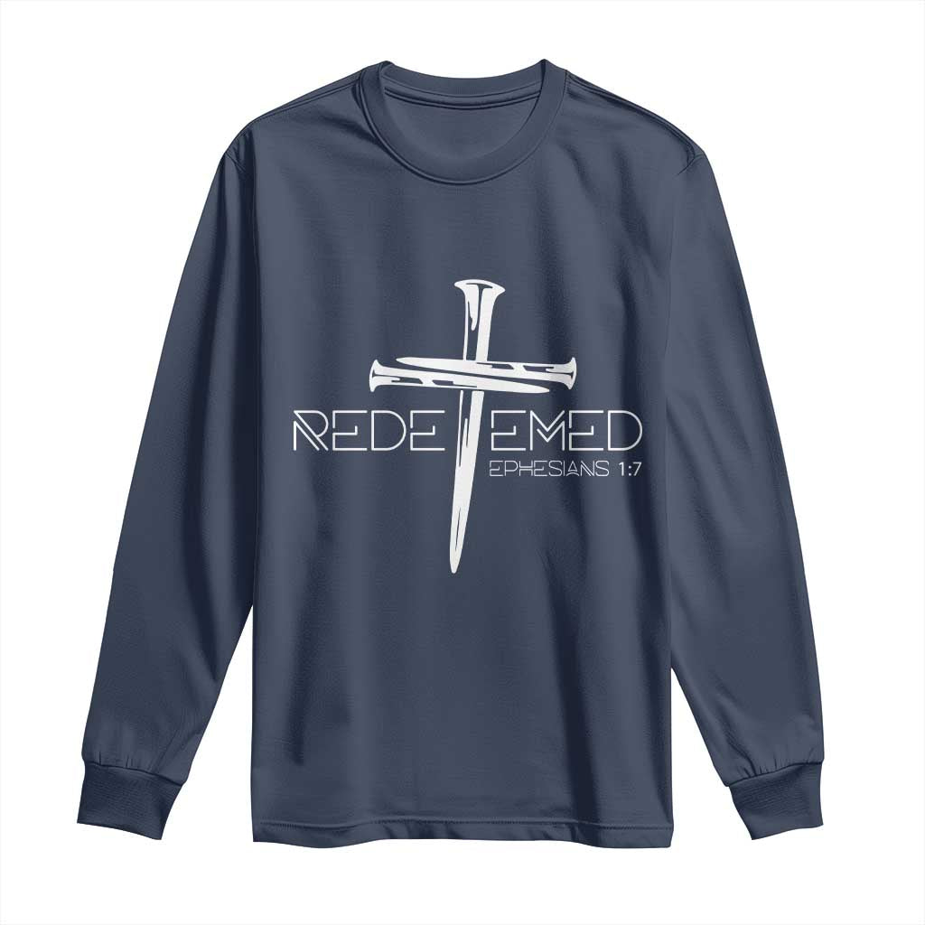 Redeemed Christian Vintage Ephesians Bible Verse Redemption Long Sleeve Shirt TS11 Navy Print Your Wear