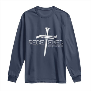 Redeemed Christian Vintage Ephesians Bible Verse Redemption Long Sleeve Shirt TS11 Navy Print Your Wear
