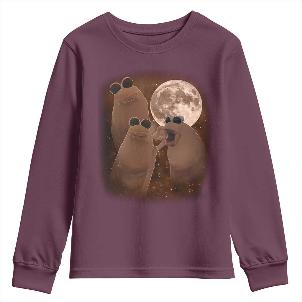 Three Marcus The Worm Moon Youth Sweatshirt Funny Weird Cursed Meme TS11 Maroon Print Your Wear