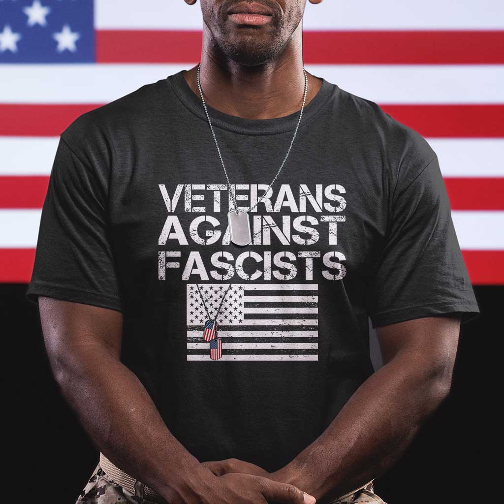 Veterans Against Fascists T Shirt - Patriotic Soldier Vintage American Flag Dog Tag Tee TS11 Black Print Your Wear