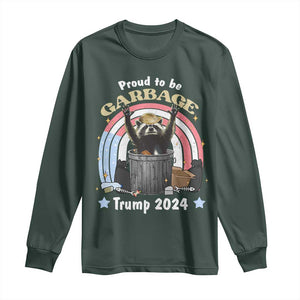 Funny Trump Garbage Racoon Long Sleeve Shirt Proud To Be Garbage Trump 2024 American Flag TS11 Dark Forest Green Print Your Wear