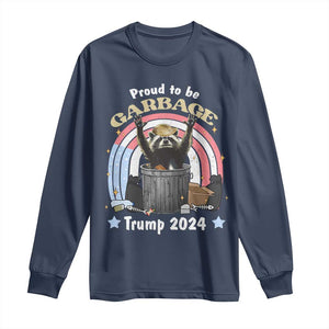 Funny Trump Garbage Racoon Long Sleeve Shirt Proud To Be Garbage Trump 2024 American Flag TS11 Navy Print Your Wear