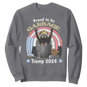 Funny Trump Garbage Racoon Sweatshirt Proud To Be Garbage Trump 2024 American Flag TS11 Charcoal Print Your Wear