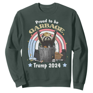 Funny Trump Garbage Racoon Sweatshirt Proud To Be Garbage Trump 2024 American Flag TS11 Dark Forest Green Print Your Wear