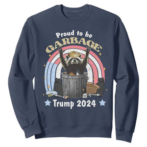 Funny Trump Garbage Racoon Sweatshirt Proud To Be Garbage Trump 2024 American Flag TS11 Navy Print Your Wear