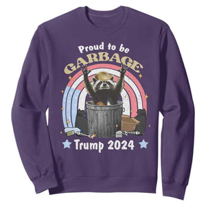 Funny Trump Garbage Racoon Sweatshirt Proud To Be Garbage Trump 2024 American Flag TS11 Purple Print Your Wear