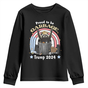 Funny Trump Garbage Racoon Youth Sweatshirt Proud To Be Garbage Trump 2024 American Flag TS11 Black Print Your Wear