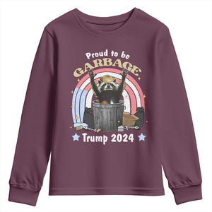 Funny Trump Garbage Racoon Youth Sweatshirt Proud To Be Garbage Trump 2024 American Flag TS11 Maroon Print Your Wear