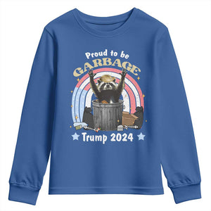 Funny Trump Garbage Racoon Youth Sweatshirt Proud To Be Garbage Trump 2024 American Flag TS11 Royal Blue Print Your Wear