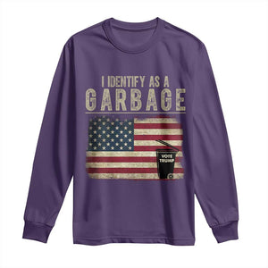 Funny Trump Garbage 2024 Long Sleeve Shirt I Identify As A Garbage Vote Trump American Flag TS11 Purple Print Your Wear