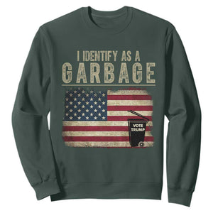 Funny Trump Garbage 2024 Sweatshirt I Identify As A Garbage Vote Trump American Flag TS11 Dark Forest Green Print Your Wear