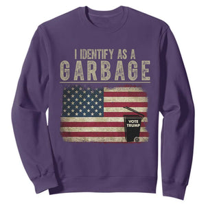 Funny Trump Garbage 2024 Sweatshirt I Identify As A Garbage Vote Trump American Flag TS11 Purple Print Your Wear